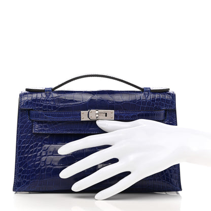 Hermes Shiny Alligator Kelly Pochette Bleu Electrique 2 of 16