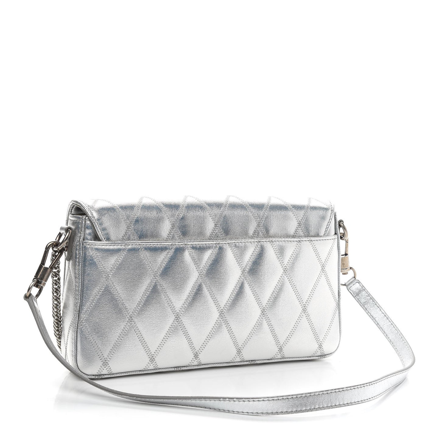 Metallized Canvas Charm Shoulder Bag Silver