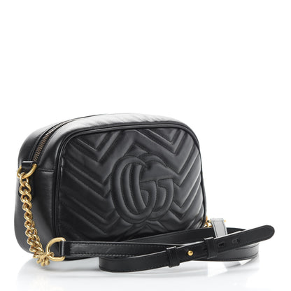 Gucci Calfskin Matelasse Small GG Marmont Chain Shoulder Bag Black 3 of 11
