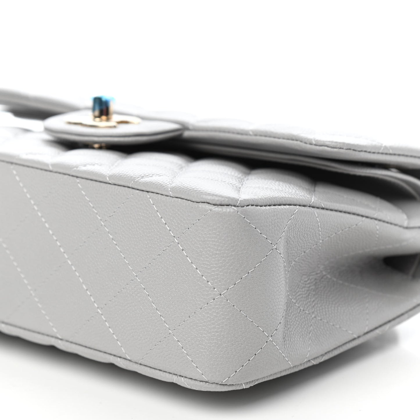 Caviar Quilted Small Double Flap Grey