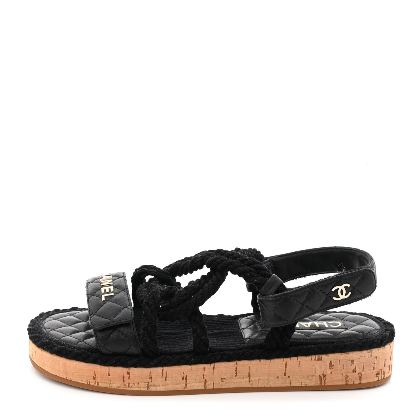 Cord Lambskin Quilted Logo Sandals 38 Black