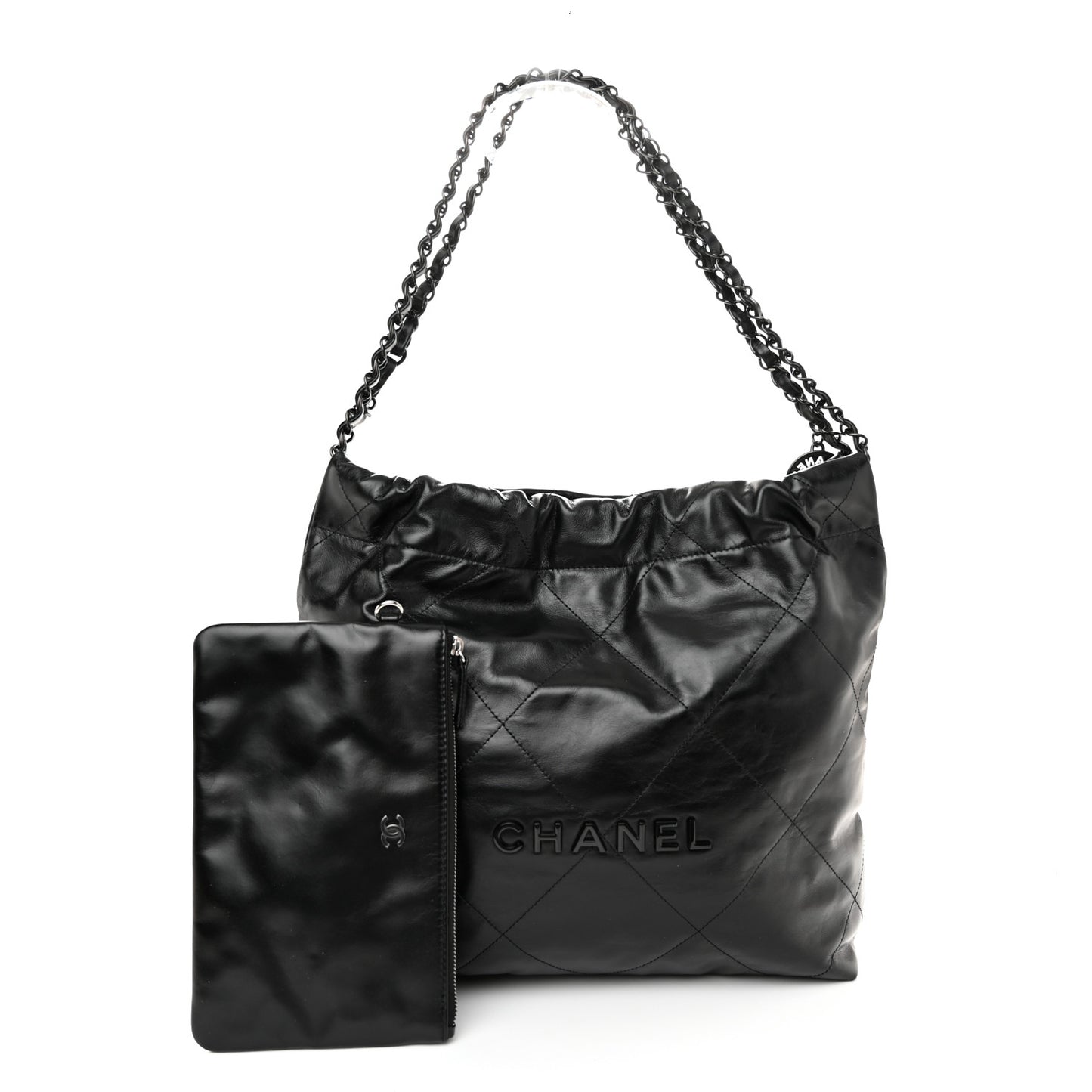 Shiny Calfskin Quilted Small Chanel 22 So Black