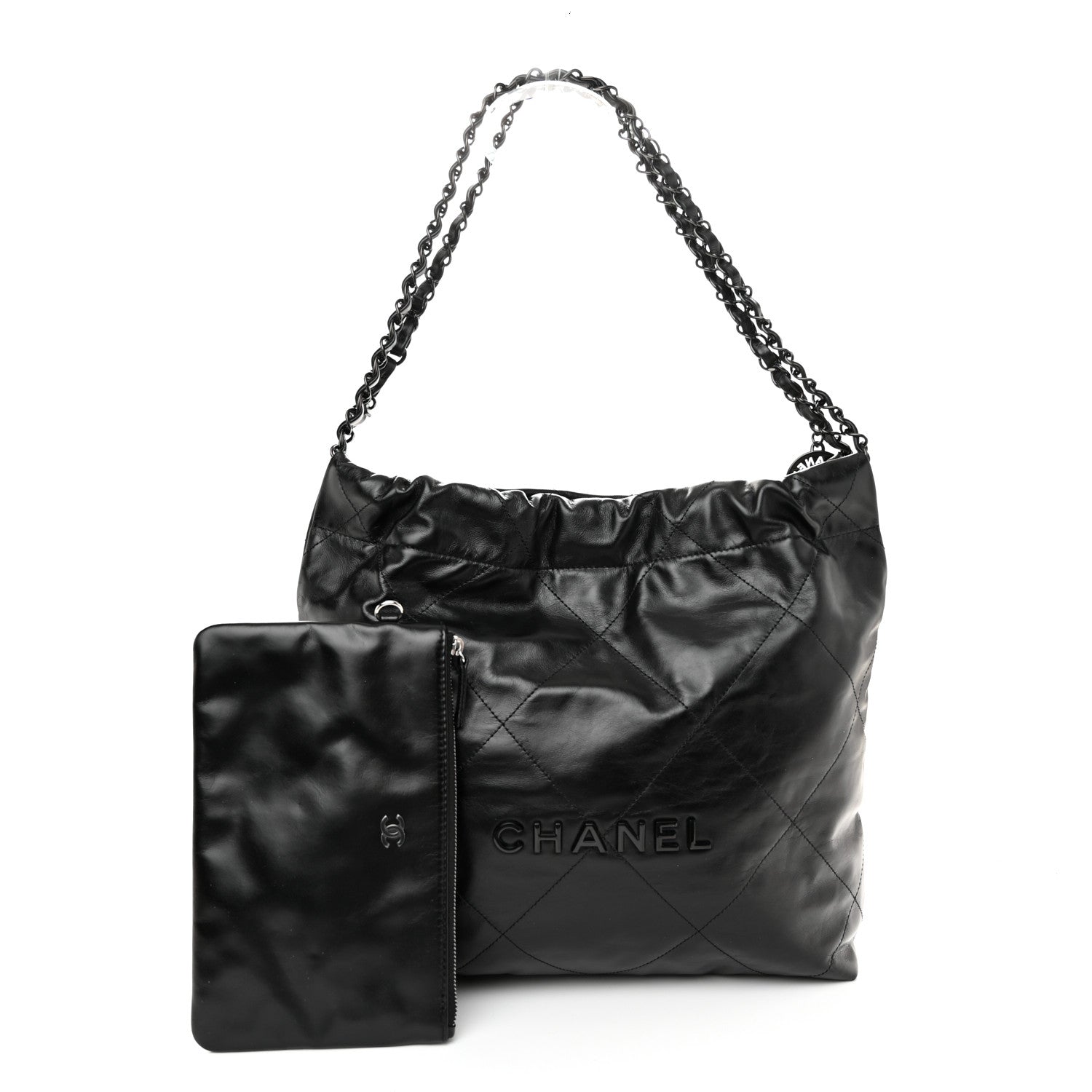 Chanel Shiny Calfskin Quilted Small Chanel 22 So Black 3 of 11