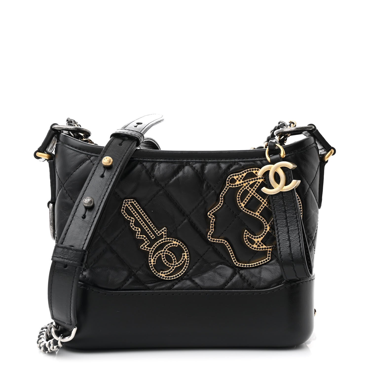 Chanel Aged Calfskin Quilted Charms Small Gabrielle Hobo Black 1 of 11