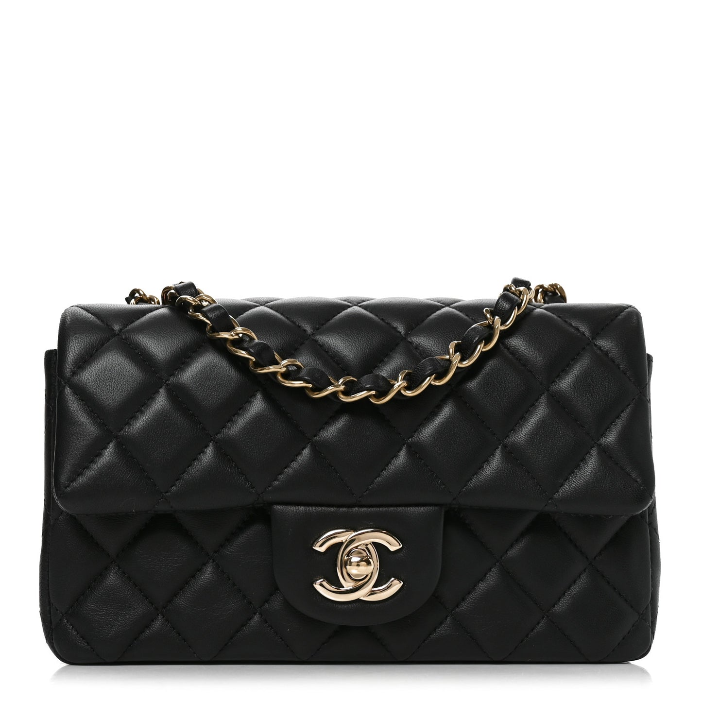 Lambskin Quilted Mini Rectangular Flap Black