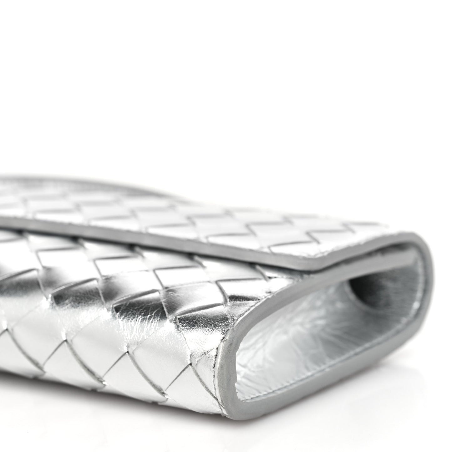 Metallic Nappa Intrecciato Long Andiamo Top Handle Silver