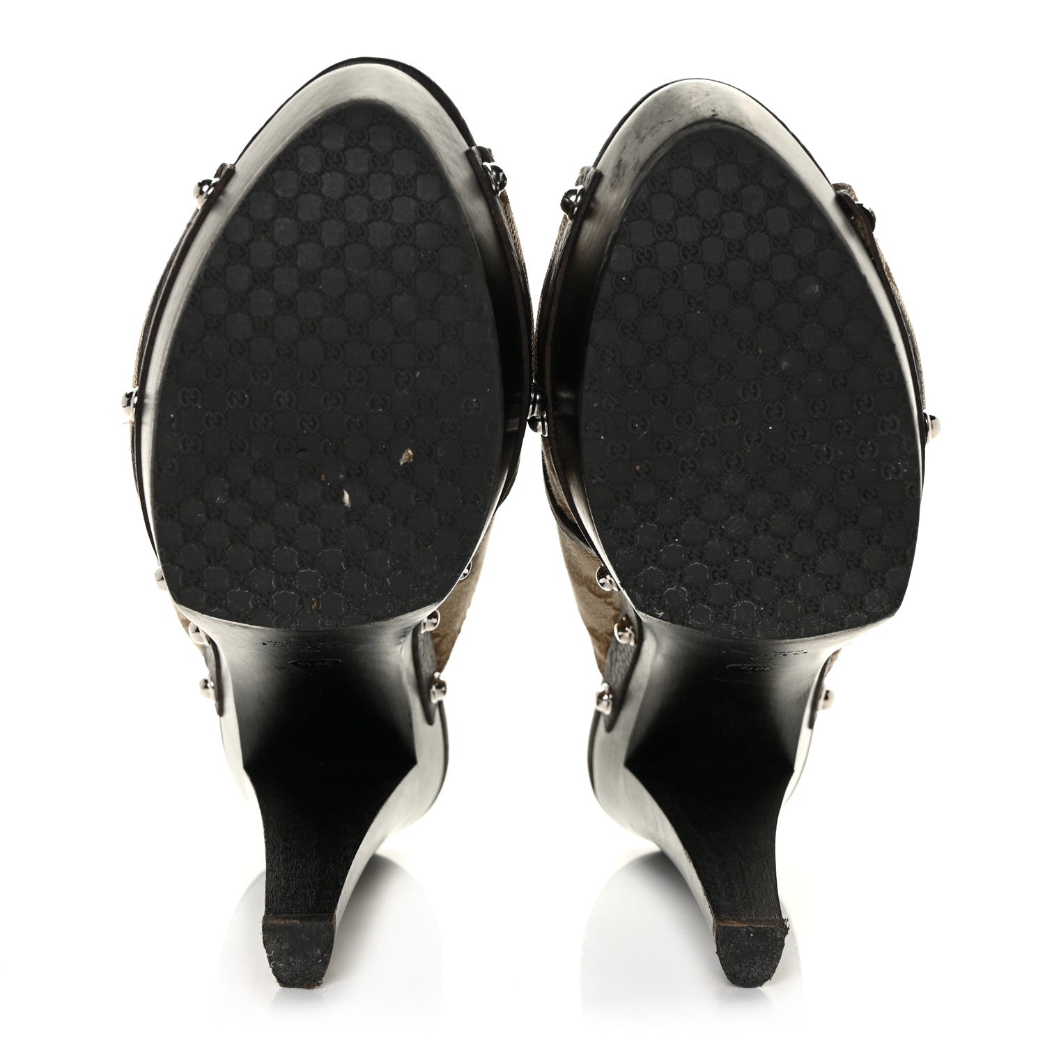Gucci Monogram Cellarius Soft Calfskin Icon Bit Platform High Heel Slides 39.5 Beige Ebony Cocoa 5 of 10