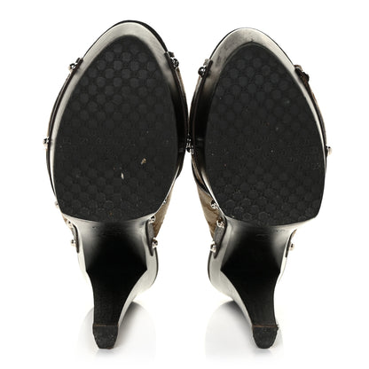 Gucci Monogram Cellarius Soft Calfskin Icon Bit Platform High Heel Slides 39.5 Beige Ebony Cocoa 5 of 10