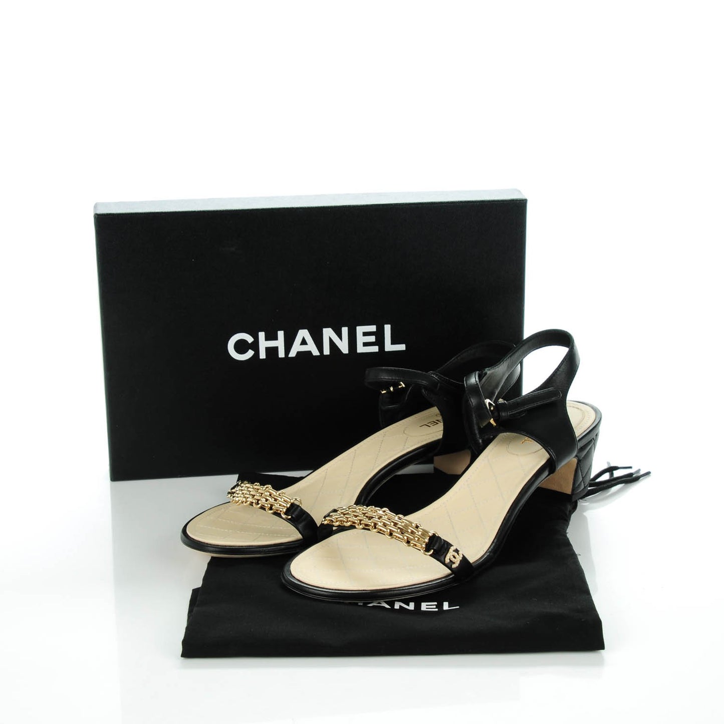 Lambskin Quilted Reissue Chain Sandals 41 Black