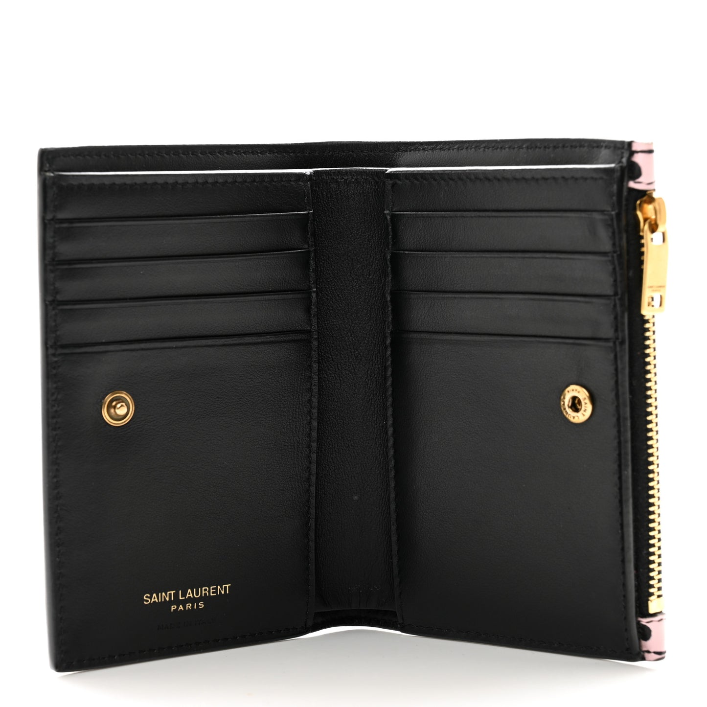 Calfskin Polka Dot Monogram Bi Fold Zipped Wallet Pink Black
