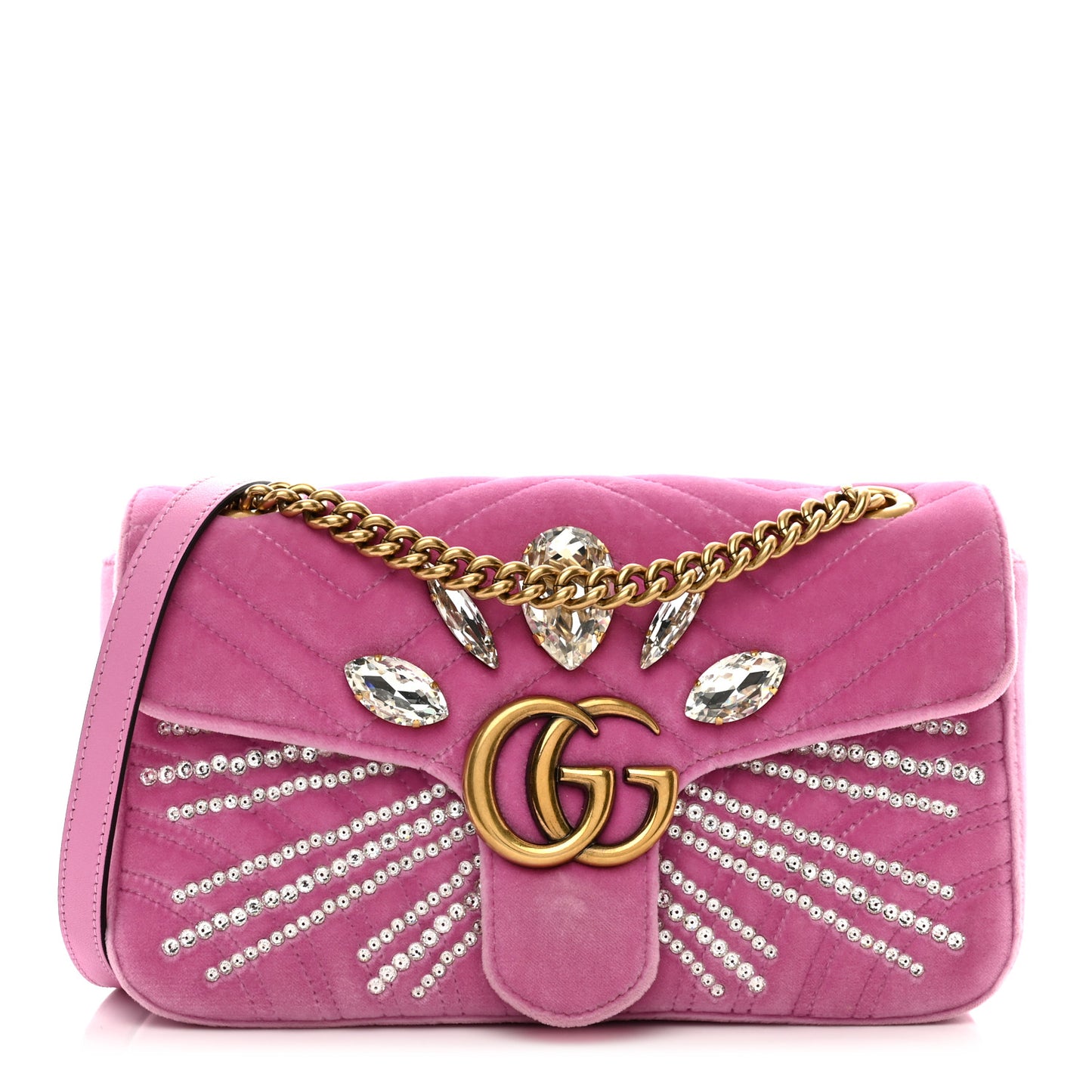 Velvet Matelasse Marquise Crystals Embroidered Small GG Marmont Shoulder Bag Malva