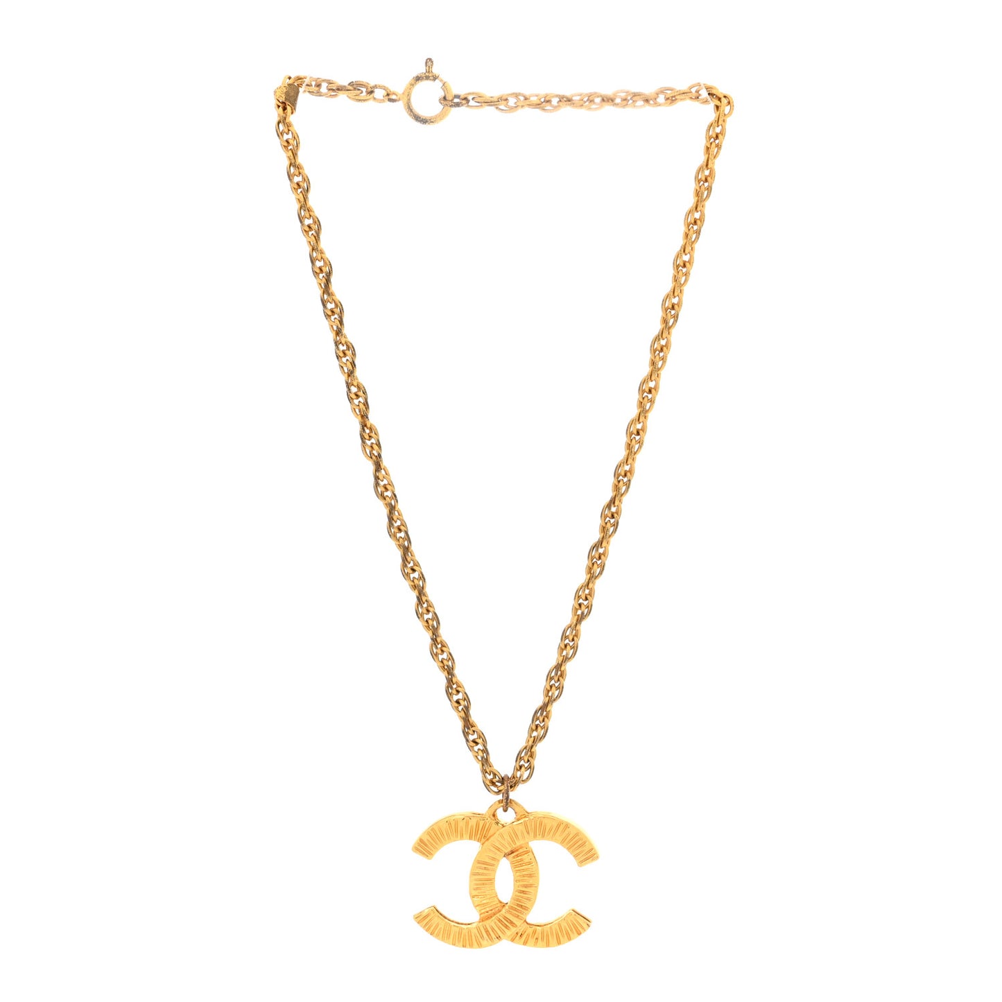 Metal Textured CC Chain Pendant Necklace Gold