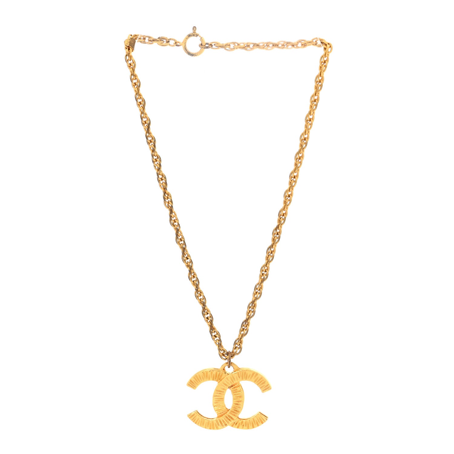 Chanel Metal Textured CC Chain Pendant Necklace Gold 3 of 6