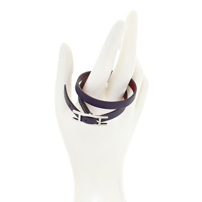 Hermes Epsom Swift Behapi Double Tour Bracelet L Iris Rubis 2 of 5