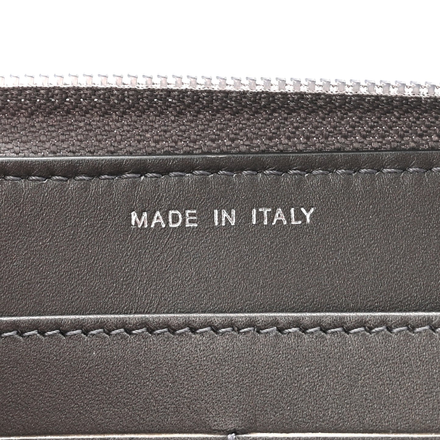 Iridescent Calfskin Quilted Tartan Button Zip Around Wallet Grey
