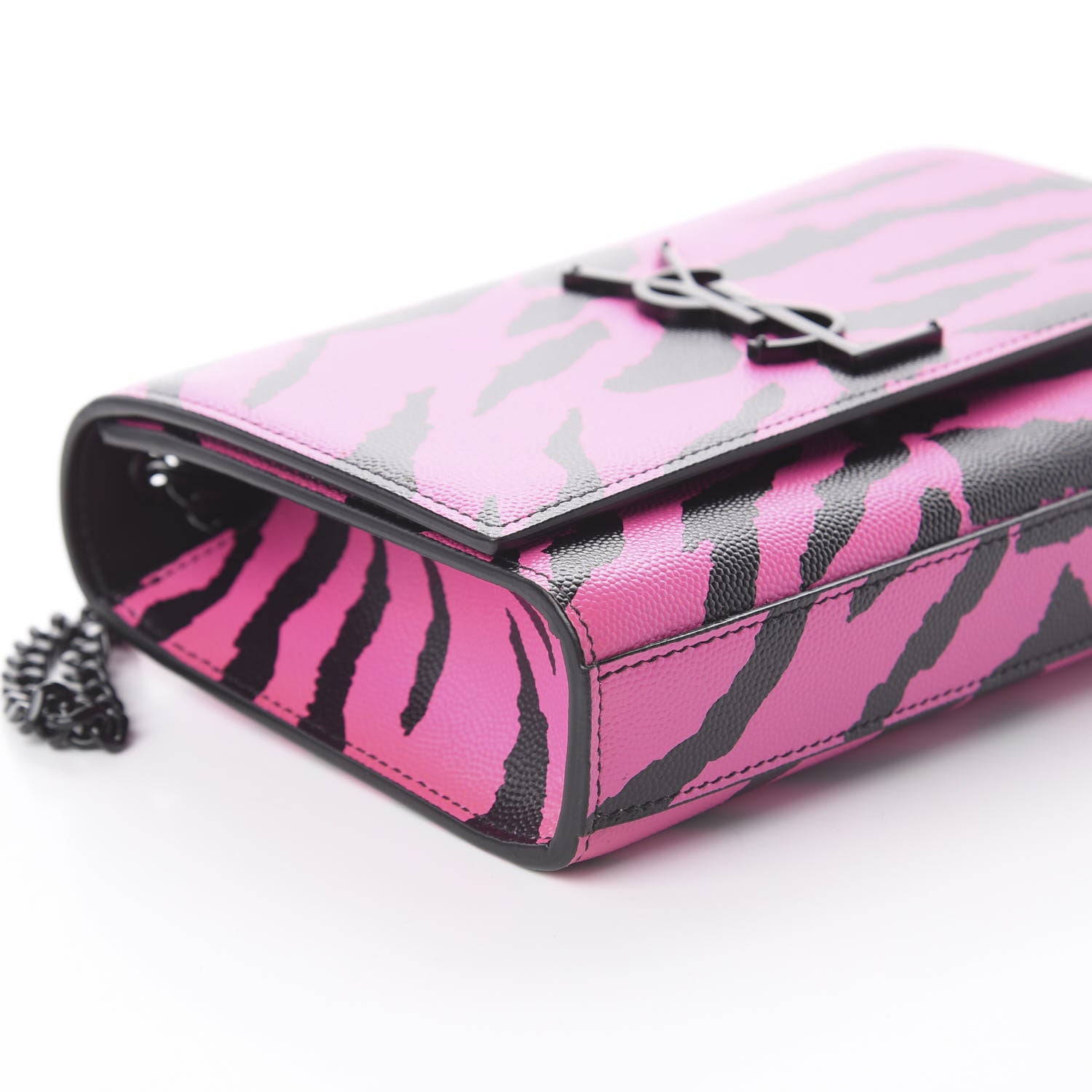 Saint Laurent Grain De Poudre Zebra Print Small Monogram Kate Satchel Fuxia Black 5 of 7