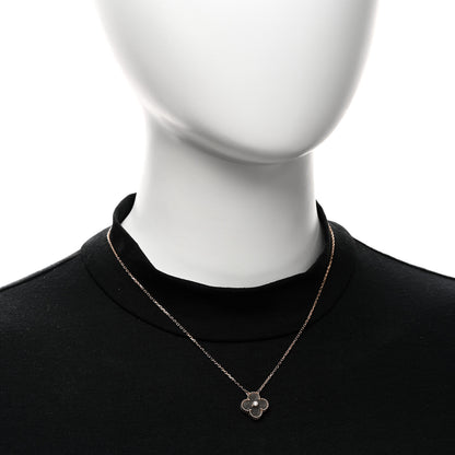 Van Cleef & Arpels 18K Rose Gold Diamond Silver Obsidian Vintage Alhambra Pendant Necklace 2 of 6