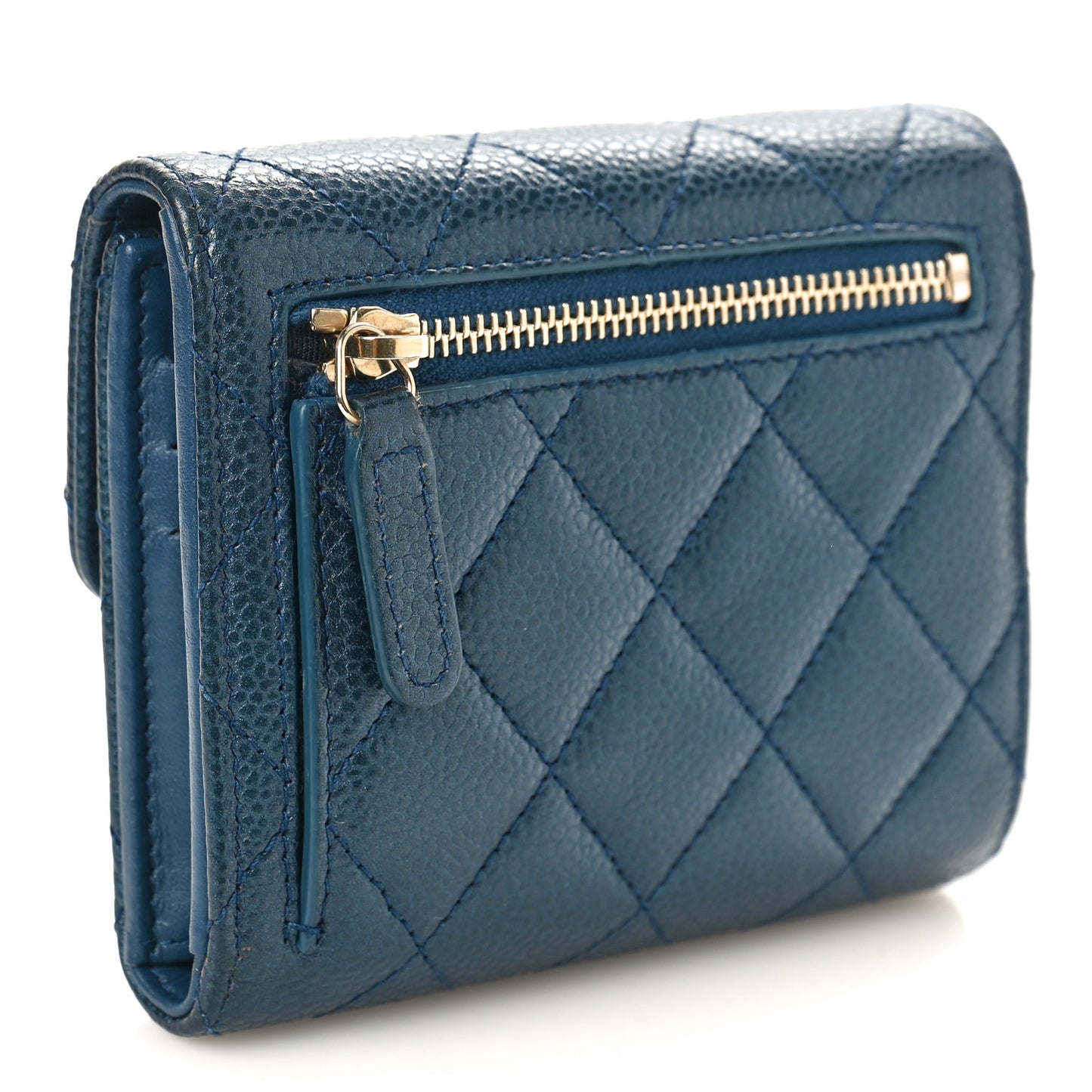 Caviar Quilted Compact Flap Wallet Navy