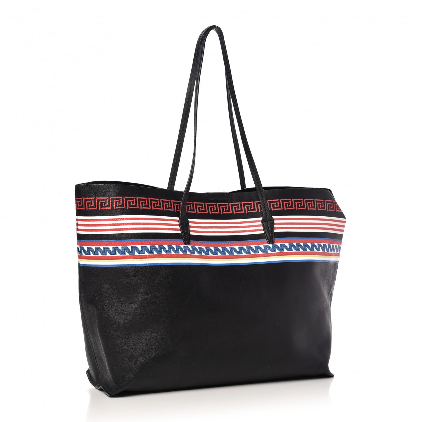 Calfskin Stripe Greek City Key Tote Black