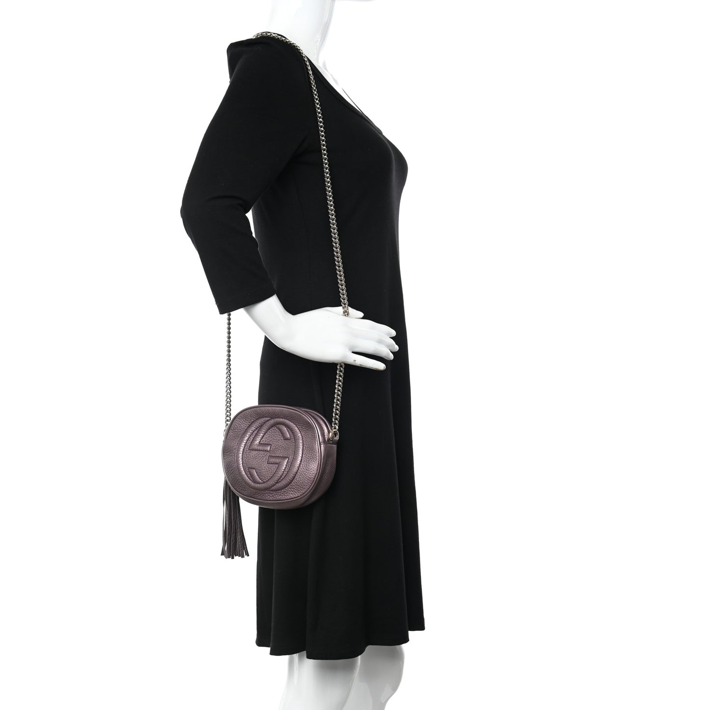 Metallic Pebbled Calfskin Mini Soho Chain Bag Purple