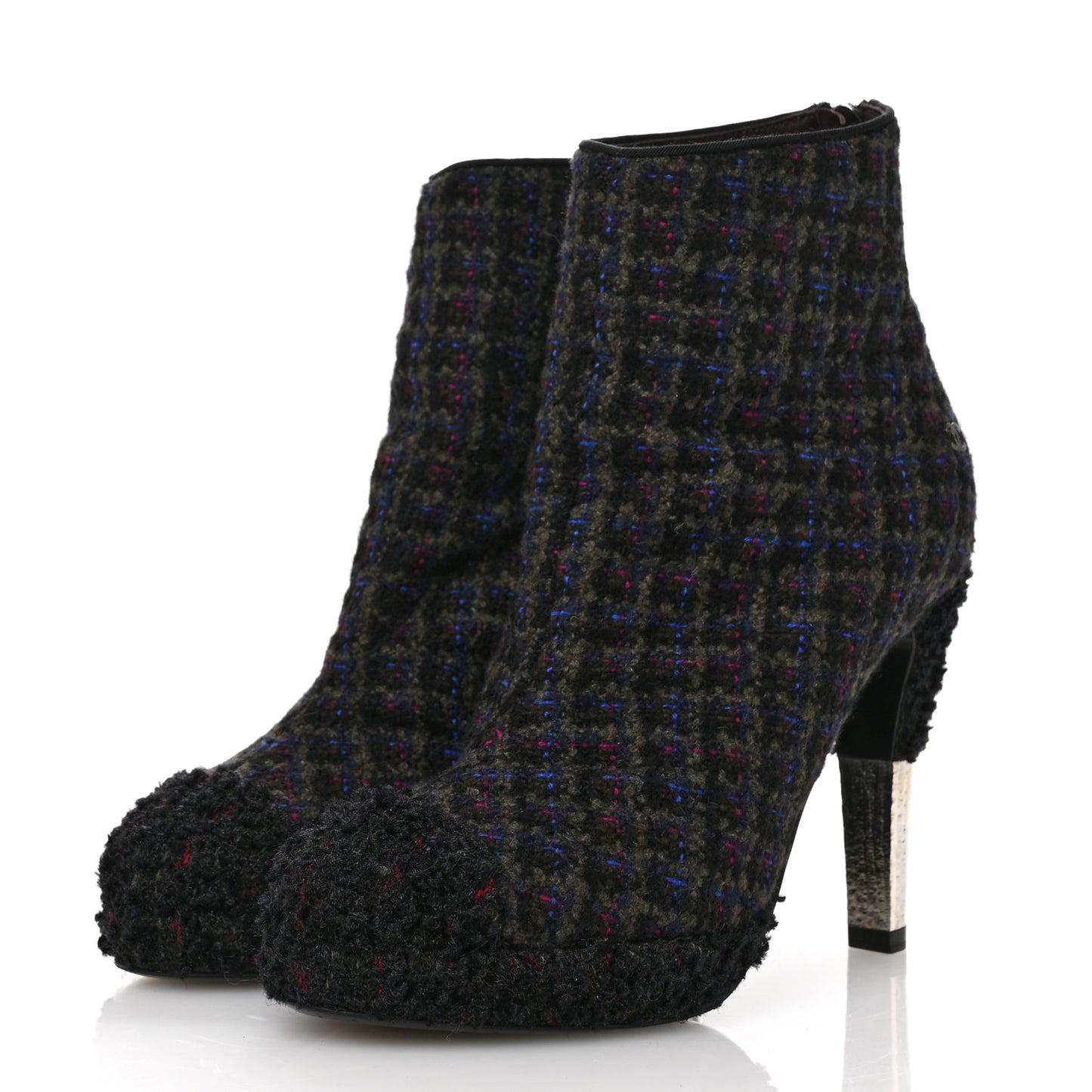Tweed Short Ankle Boots 38 Multicolor