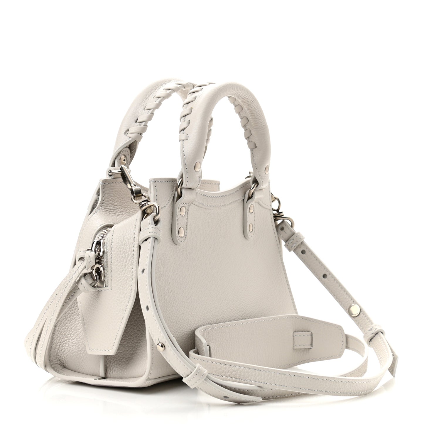 Grained Calfskin Neo Classic Silver Hardware Mini City Chalky White