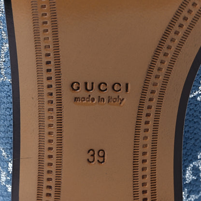 Gucci Canvas Lame GG Monogram Horsebit Womens Jordaan Loafers 39 Blue Silver Cornflower Blue 6 of 8