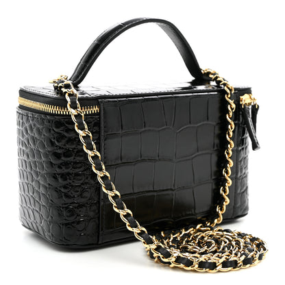 Chanel Calfskin Crocodile Embossed Crococo Small Top Handle Vanity Case With Chain Black 3 of 10