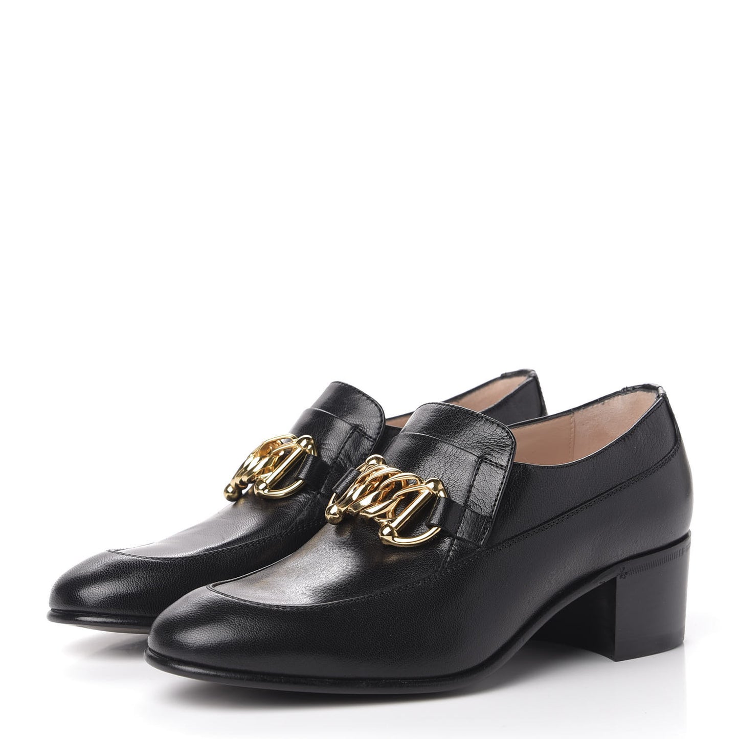 Goatskin Womens Chain Mid-Heel Loafers 36.5 Black