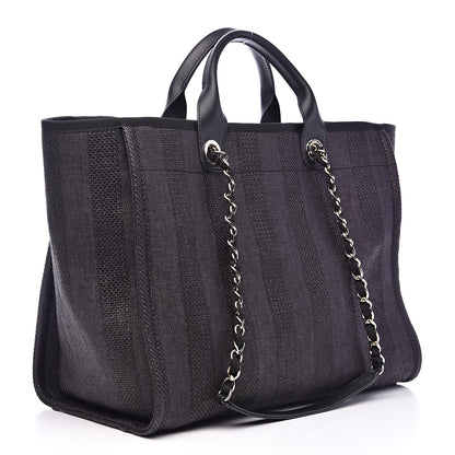 Chanel Straw Raffia Calfskin Striped Large Deauville Tote Black 3 of 9