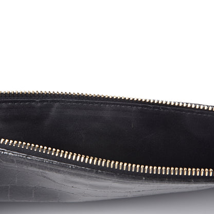 Miu Miu Embossed Crocodile Glazed Calfskin Wristlet Black 7 of 12