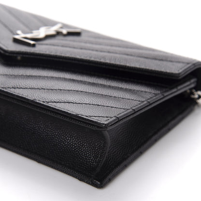 Saint Laurent Grain De Poudre Matelasse Chevron Monogram Envelope Chain Wallet Black 7 of 11