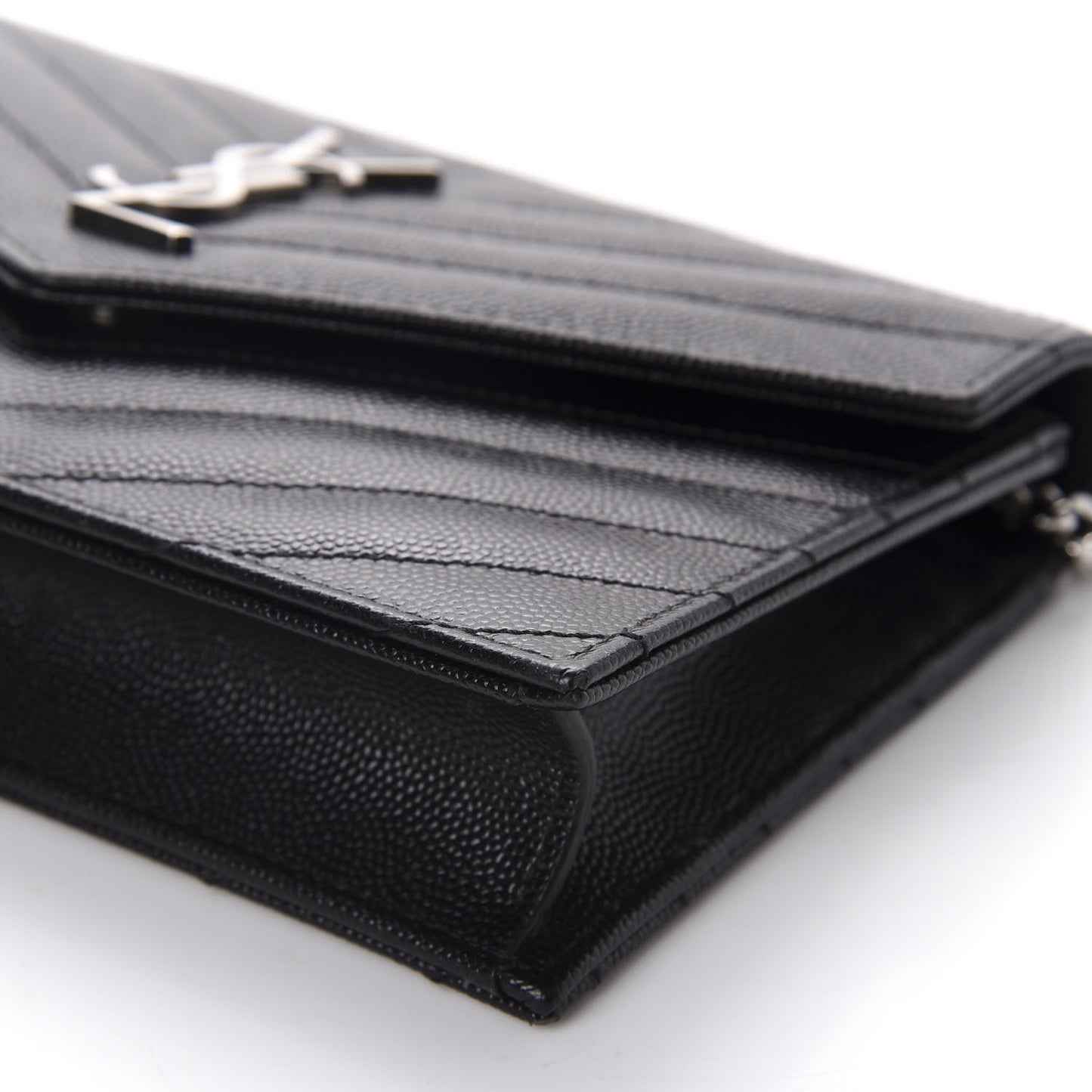 Grain De Poudre Matelasse Chevron Monogram Envelope Chain Wallet Black