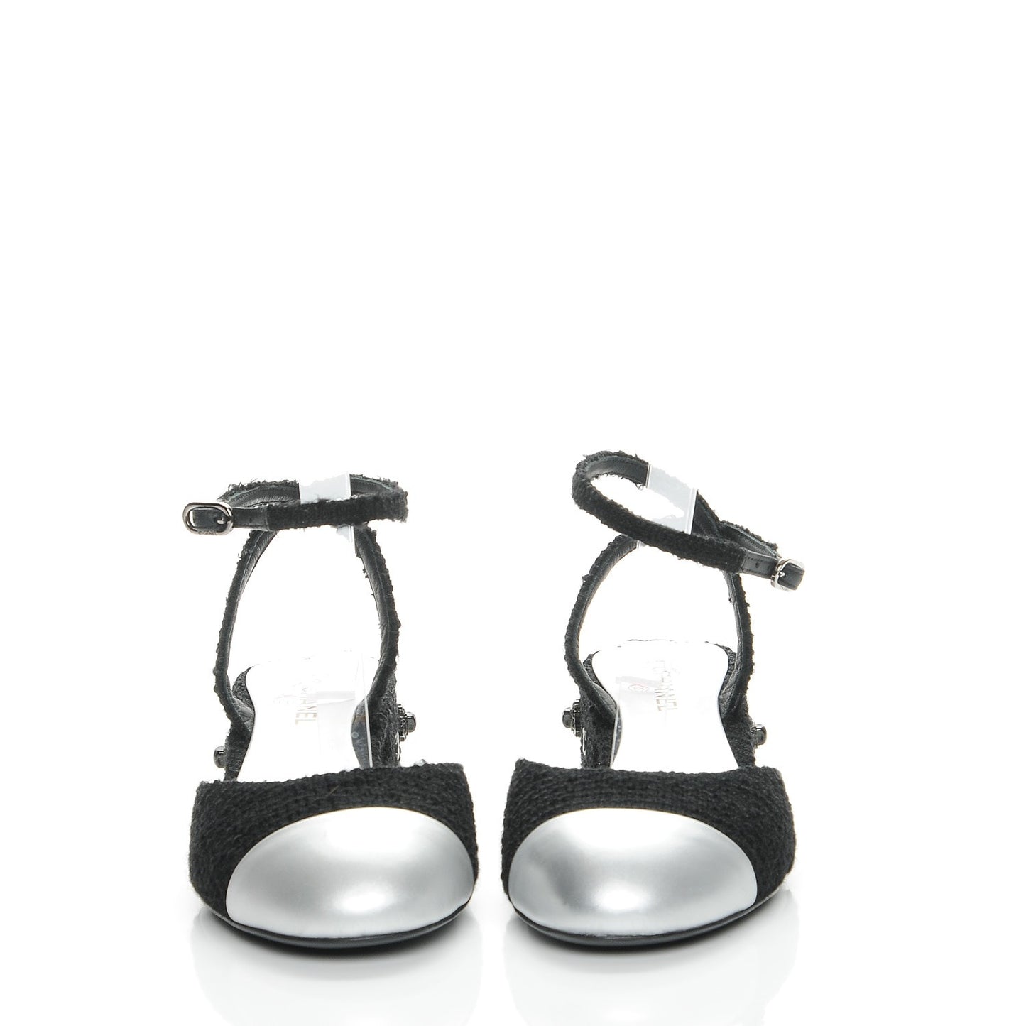 Tweed Iridescent Calfskin Heels 37 Black Silver