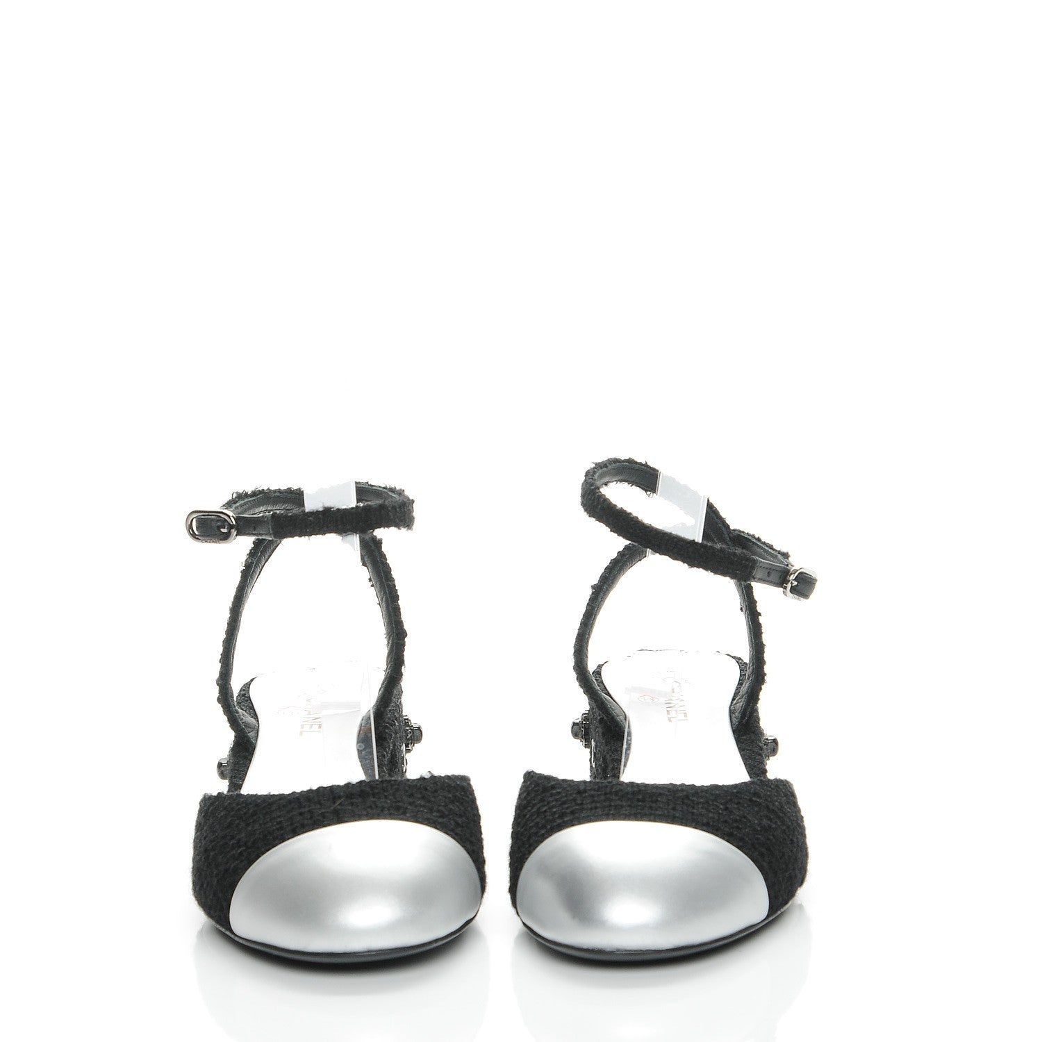 Chanel Tweed Iridescent Calfskin Heels 37 Black Silver 2 of 9