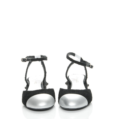 Chanel Tweed Iridescent Calfskin Heels 37 Black Silver 2 of 9
