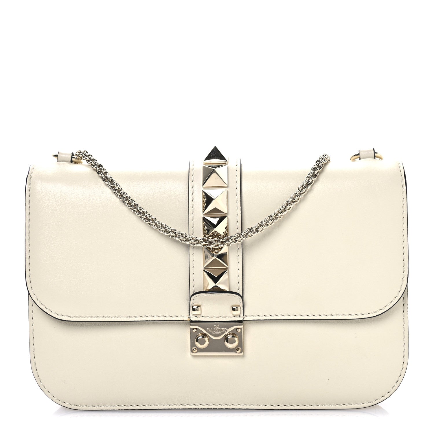Valentino Garavani Vitello Medium Glam Lock Rockstud Flap Light Ivory 1 of 10