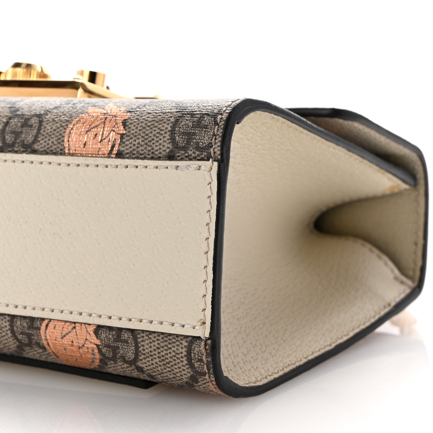 GG Supreme Monogram Berry Textured Dollar Calfskin Small Padlock Shoulder Bag Beige Ebony Light Copper Mystic White