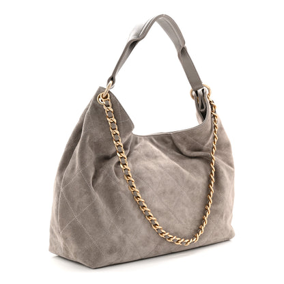 Chanel Suede Quilted Large Hobo Dark Grey 3 of 11
