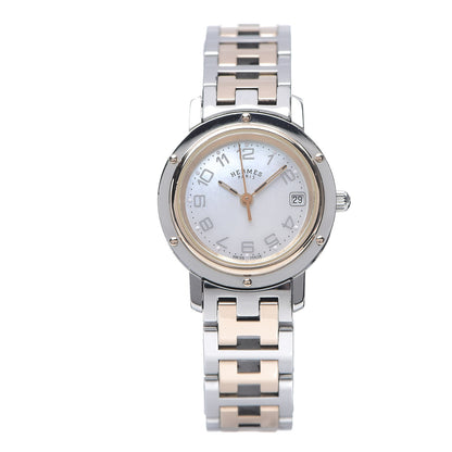Hermes Stainless Steel Mother of Pearl 24mm Clipper Quartz Watch Rose Gold 1 of 5