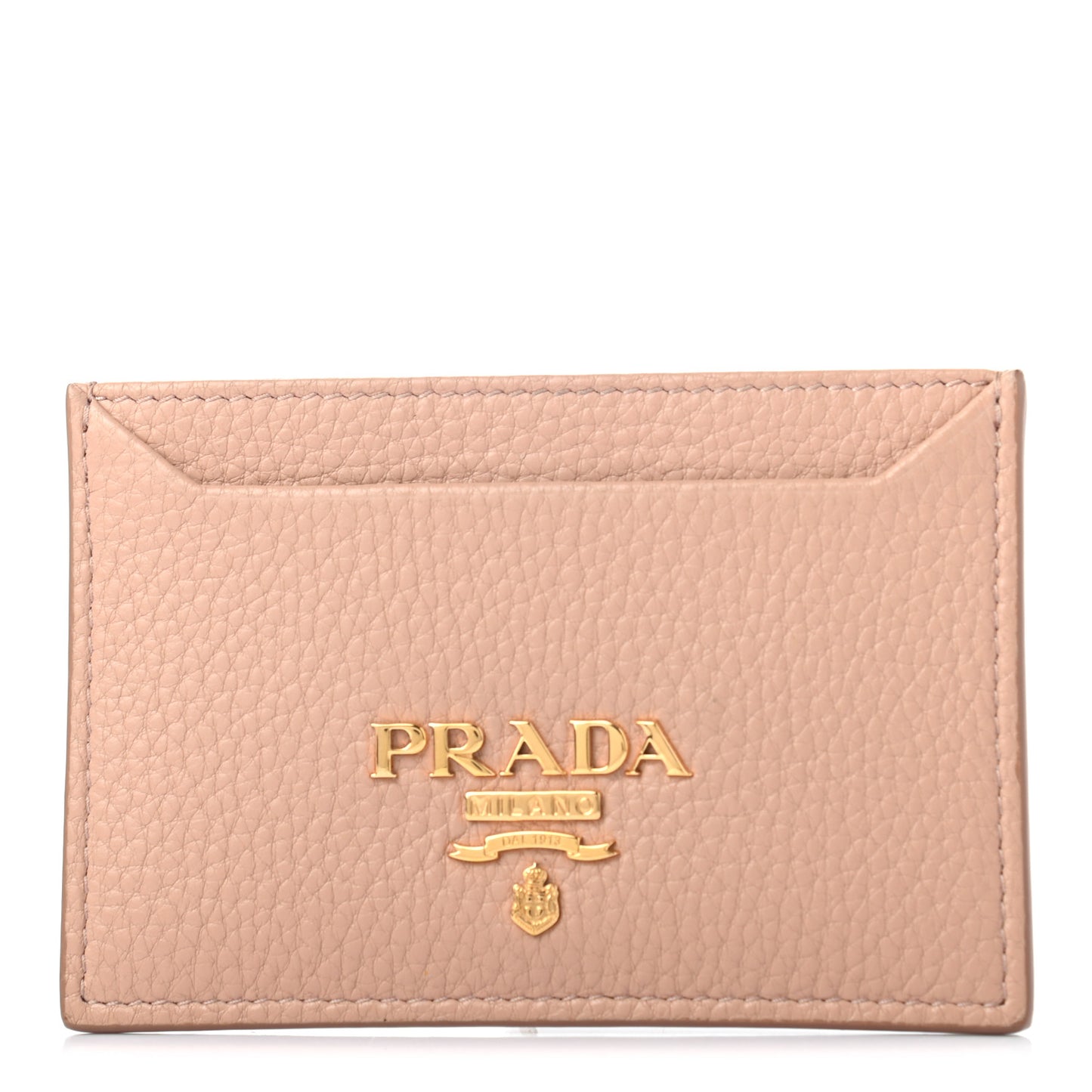 Vitello Grain Metal Card Holder Cipria