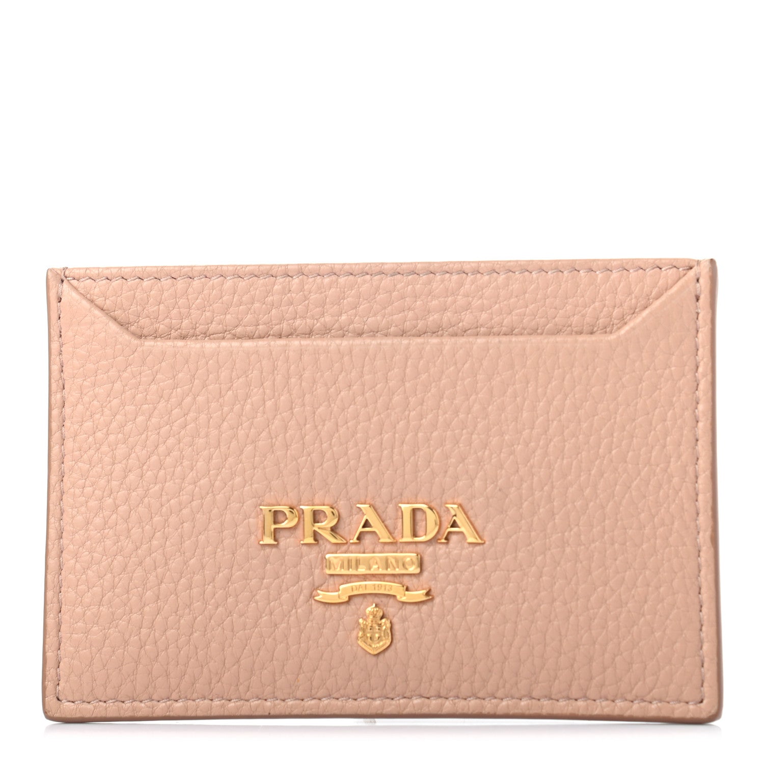 Prada Vitello Grain Metal Card Holder Cipria 1 of 7