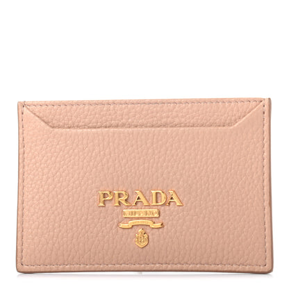 Prada Vitello Grain Metal Card Holder Cipria 1 of 7