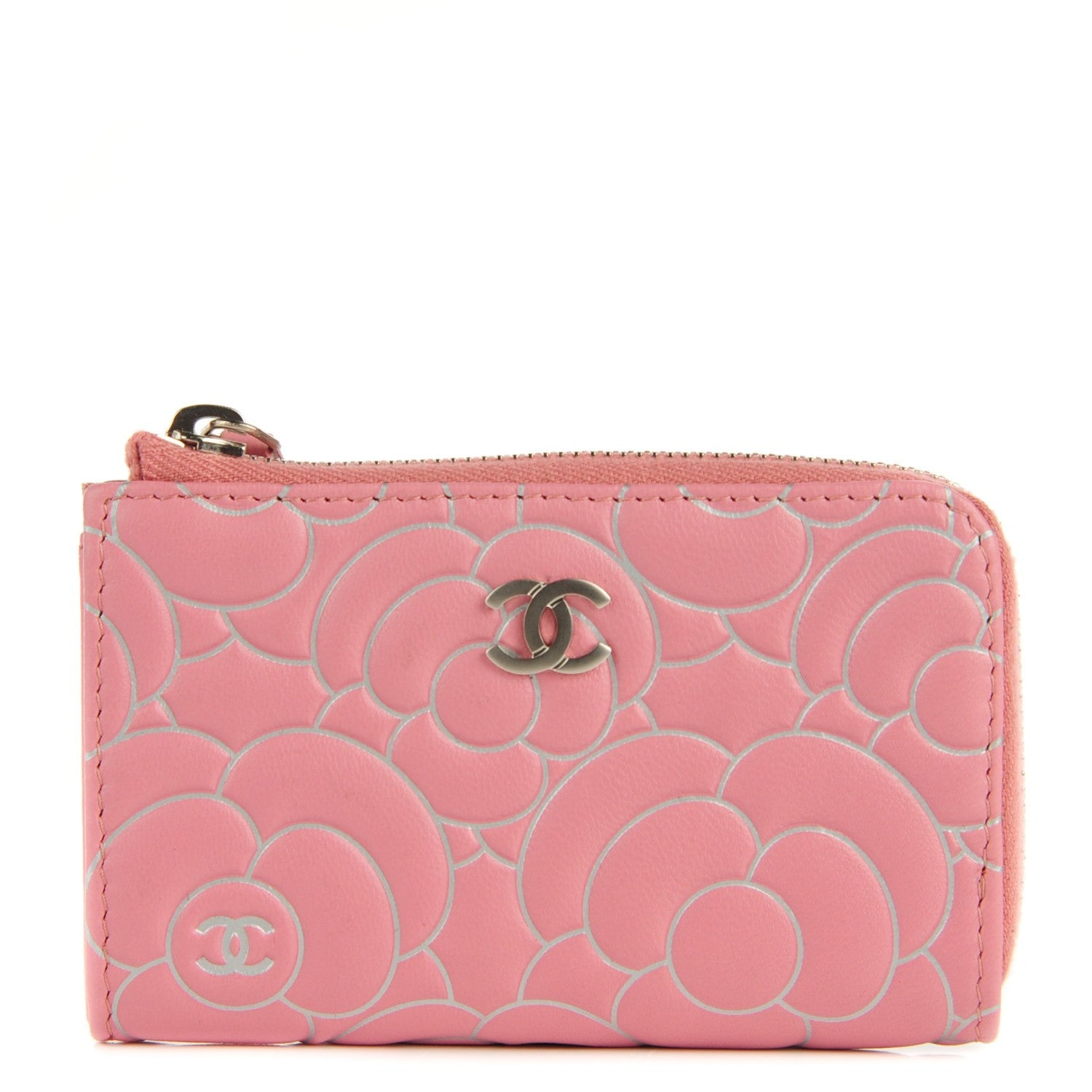 Chanel Lambskin Camellia Embossed Key Holder Case Pink 1 of 7