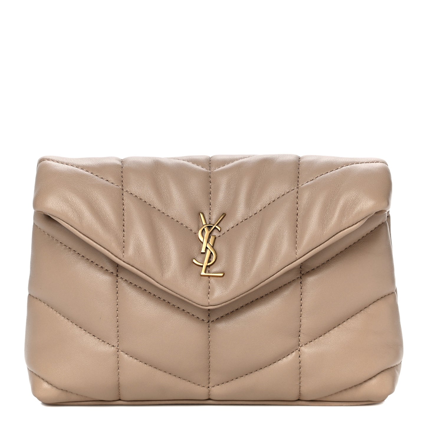 Lambskin Monogram Loulou Puffer Pouch Clutch Dark Beige