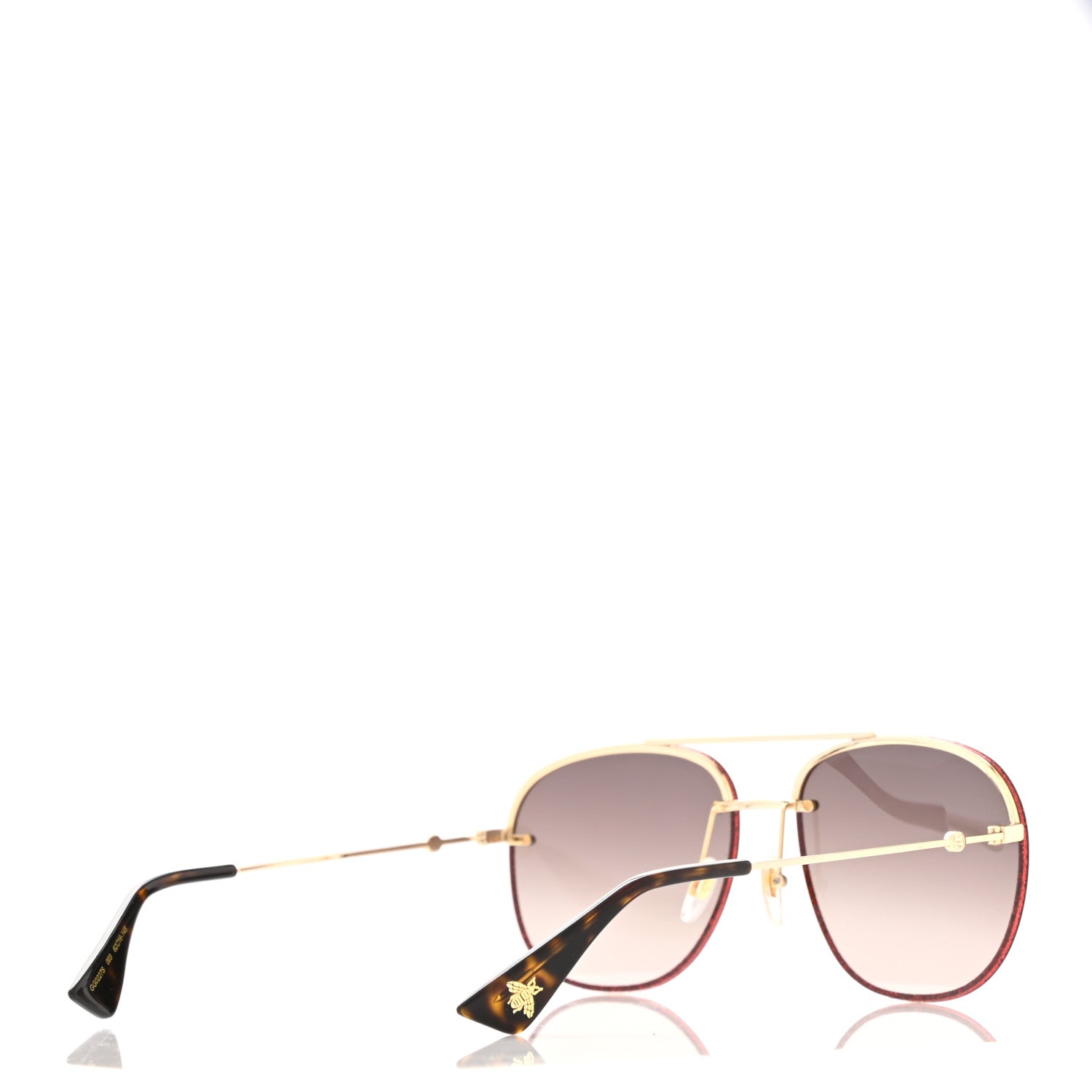Gucci Metal Glitter Aviator Sunglasses G0227S Red Gold 4 of 7