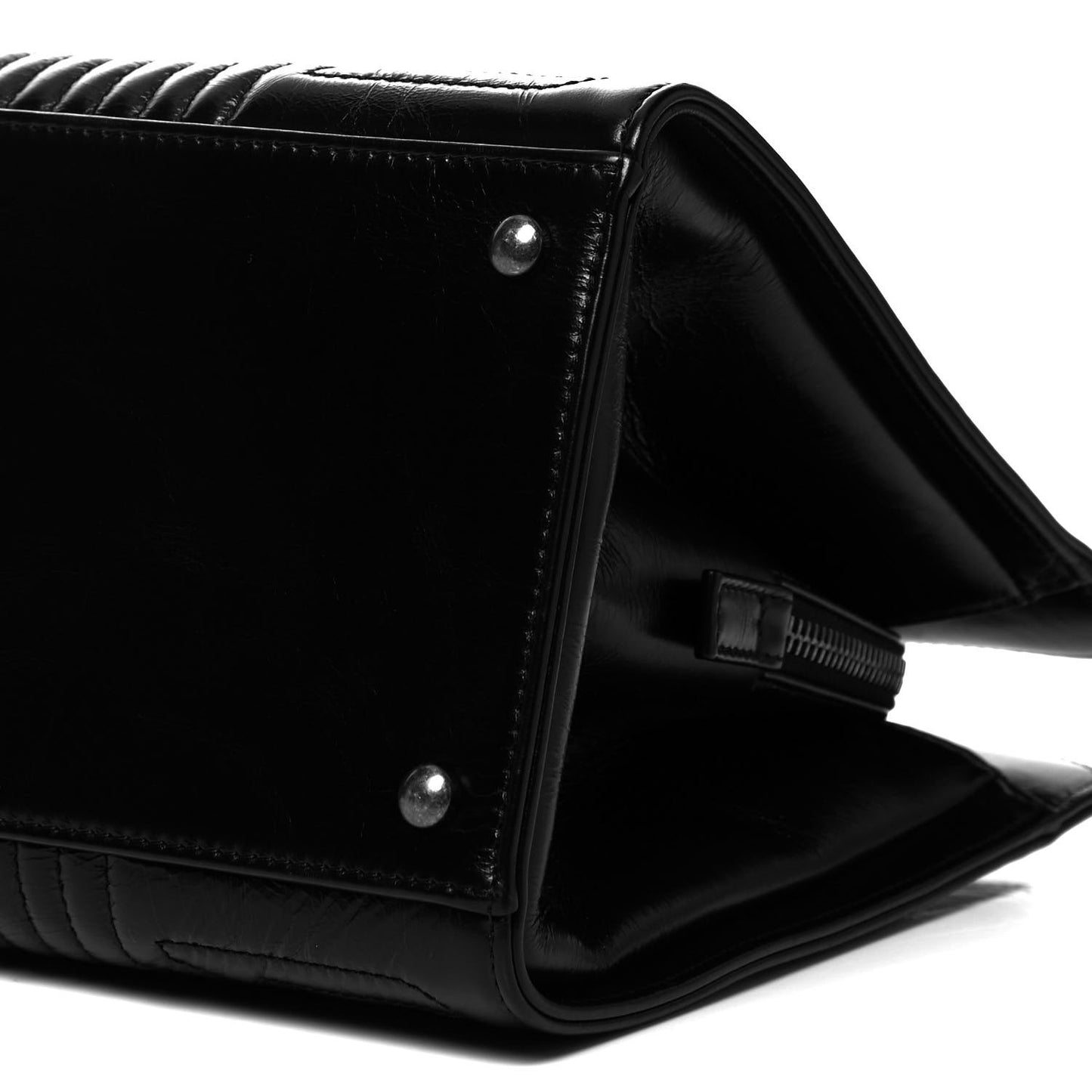 Glazed Calfskin Quilted Korean Garden Tote Black