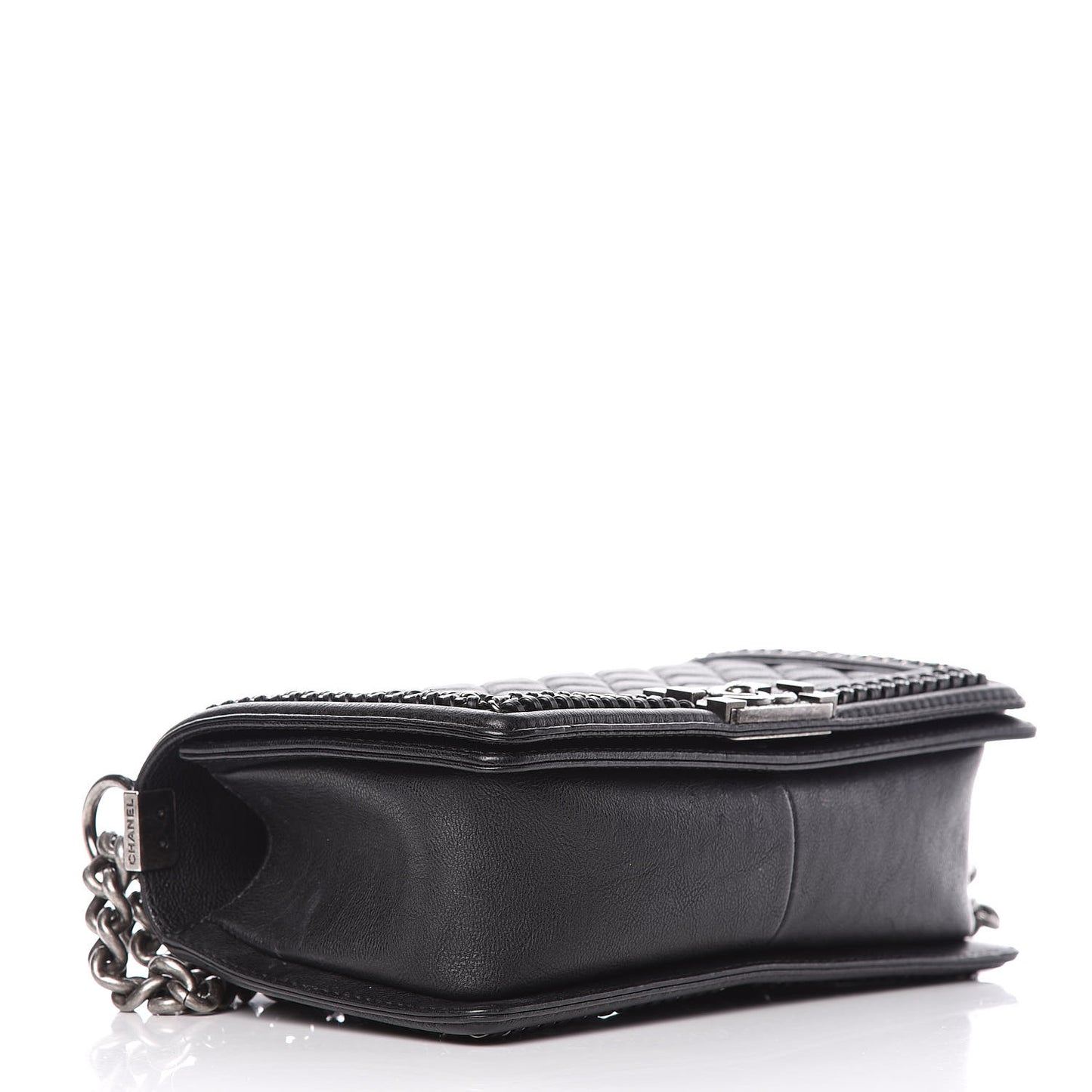 Calfskin Quilted Medium Boy Top Handle Flap Black