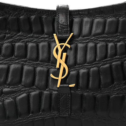 Saint Laurent Calfskin Crocodile Embossed Le 5 A 7 Hobo Black 7 of 11