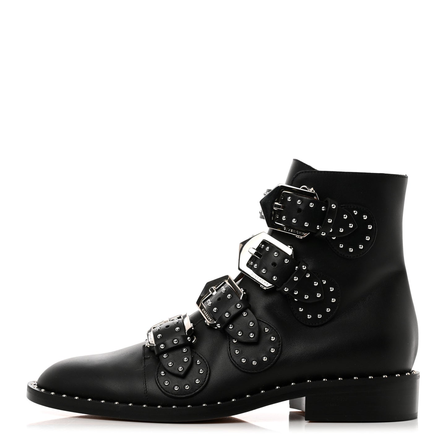 Calfskin Studded Prue Buckle Bootie 36 Black